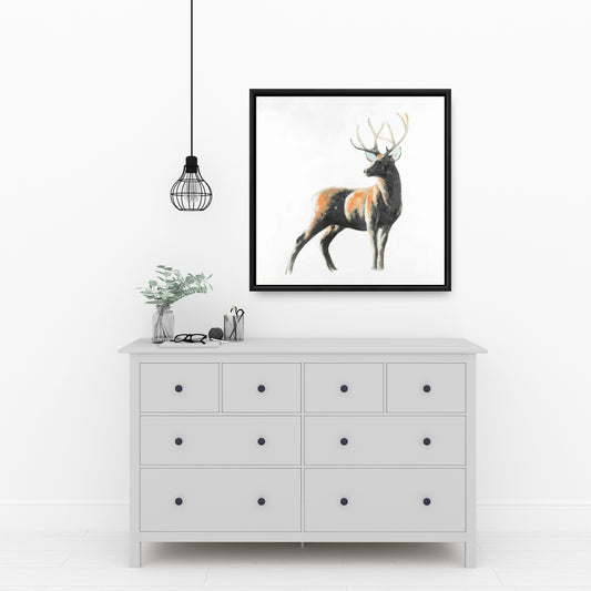 Toile encadrée abstraite représentant un cerf | Décoration murale avec animaux bruns