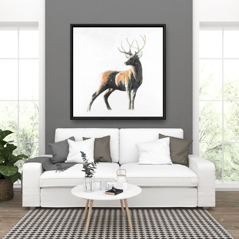 Toile encadrée abstraite représentant un cerf | Décoration murale avec animaux bruns