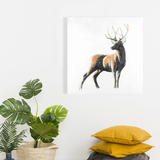 Toile abstraite représentant un cerf - Décoration murale rustique avec animaux