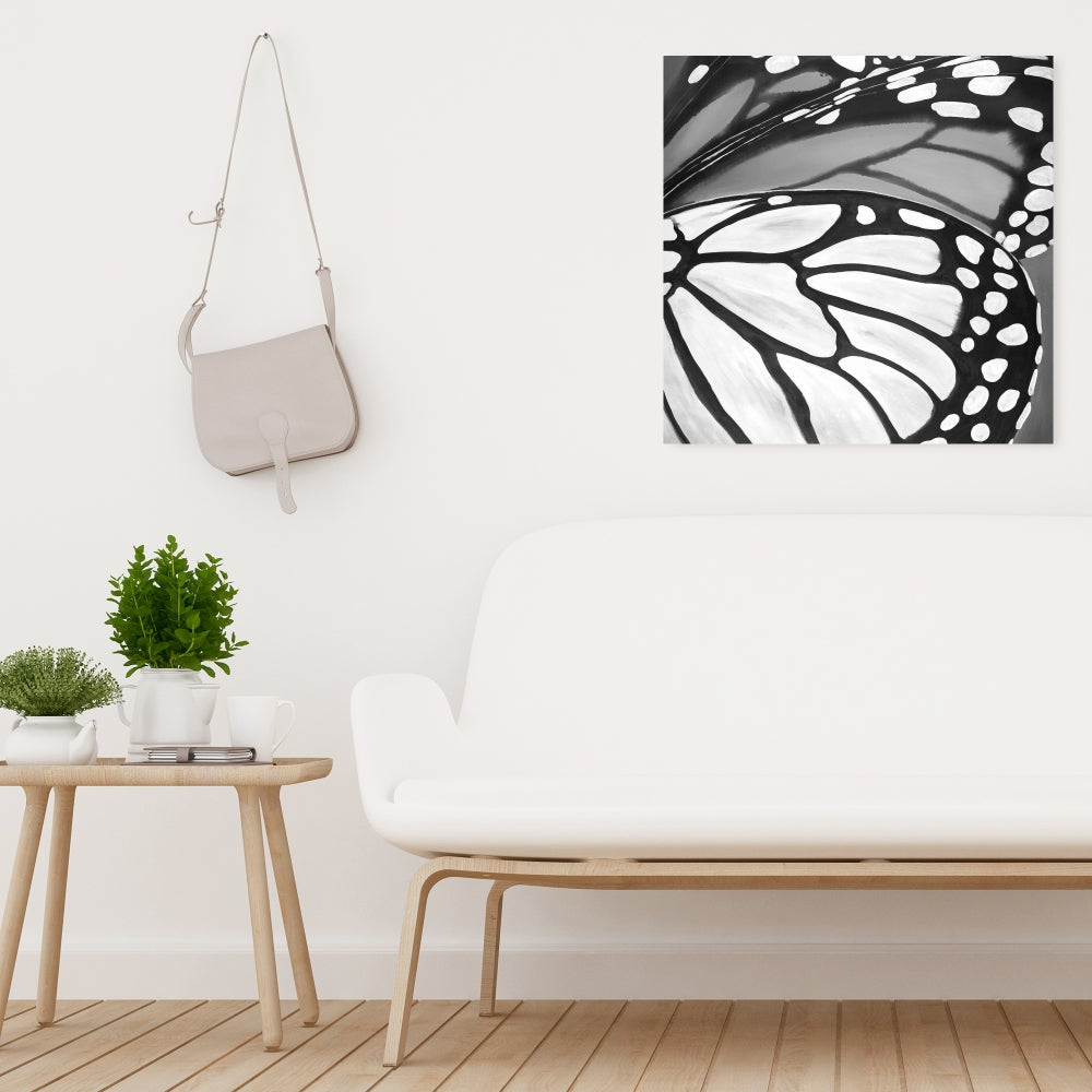 Butterfly Wings Closeup Canvas - Monochrome White Wall Art