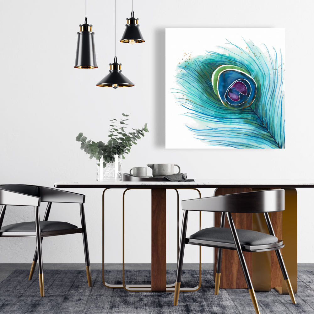 Peacock Feather Closeup Canvas | Bohemian Bird Blue Decor