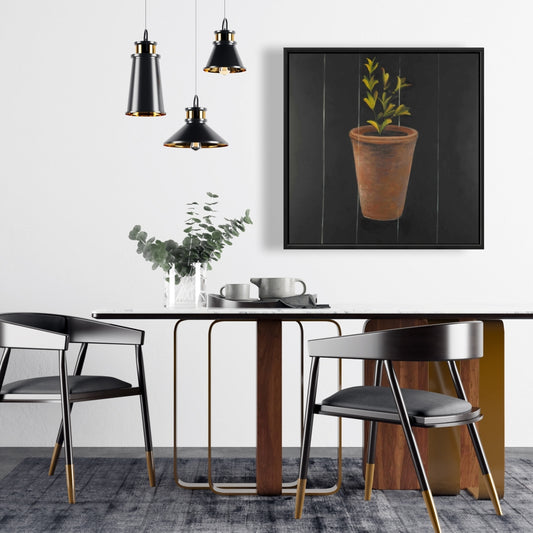 Toile botanique Marjolaine | Décoration florale encadrée marron