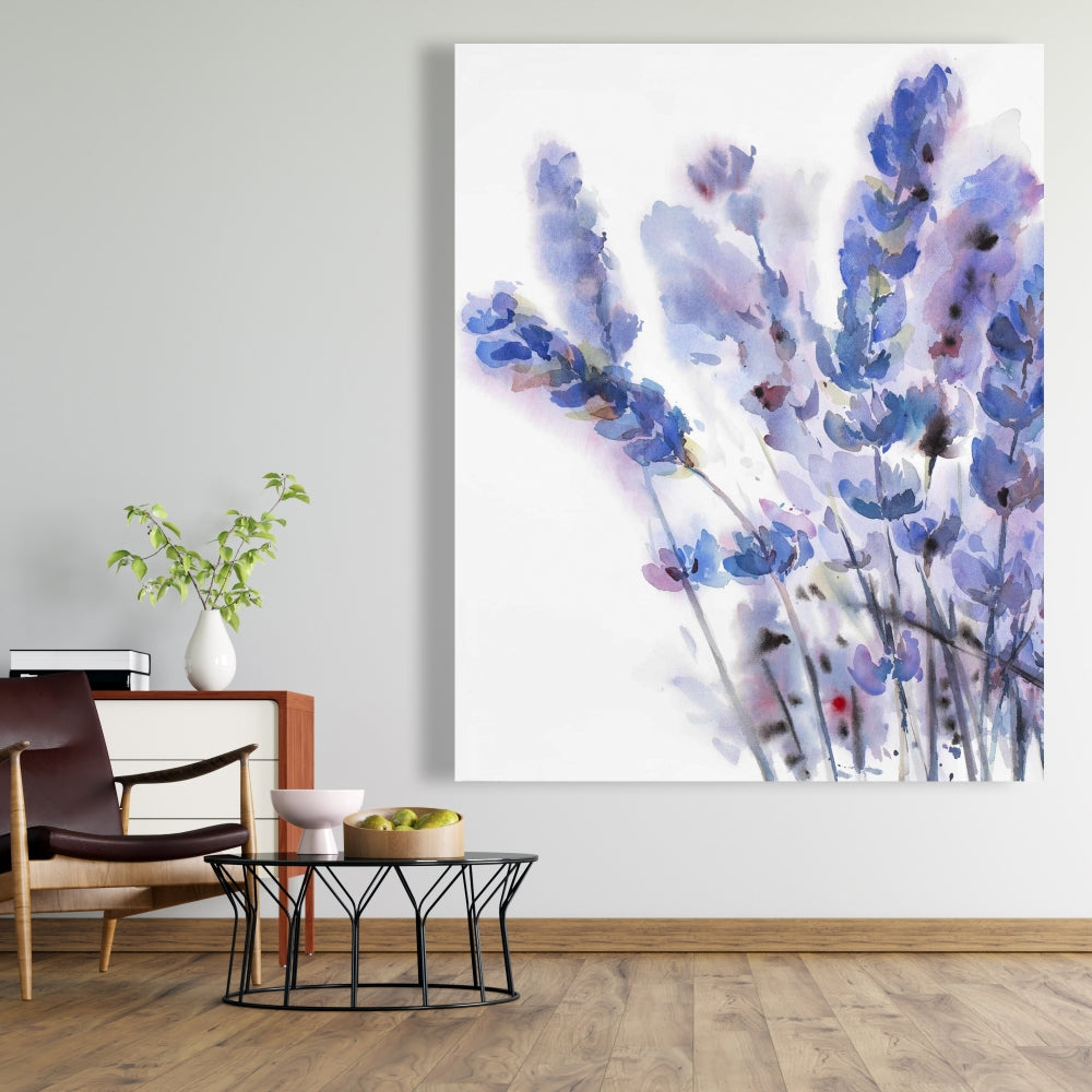 Watercolor Lavender Flowers Canvas | Rustic Floral Home Decor