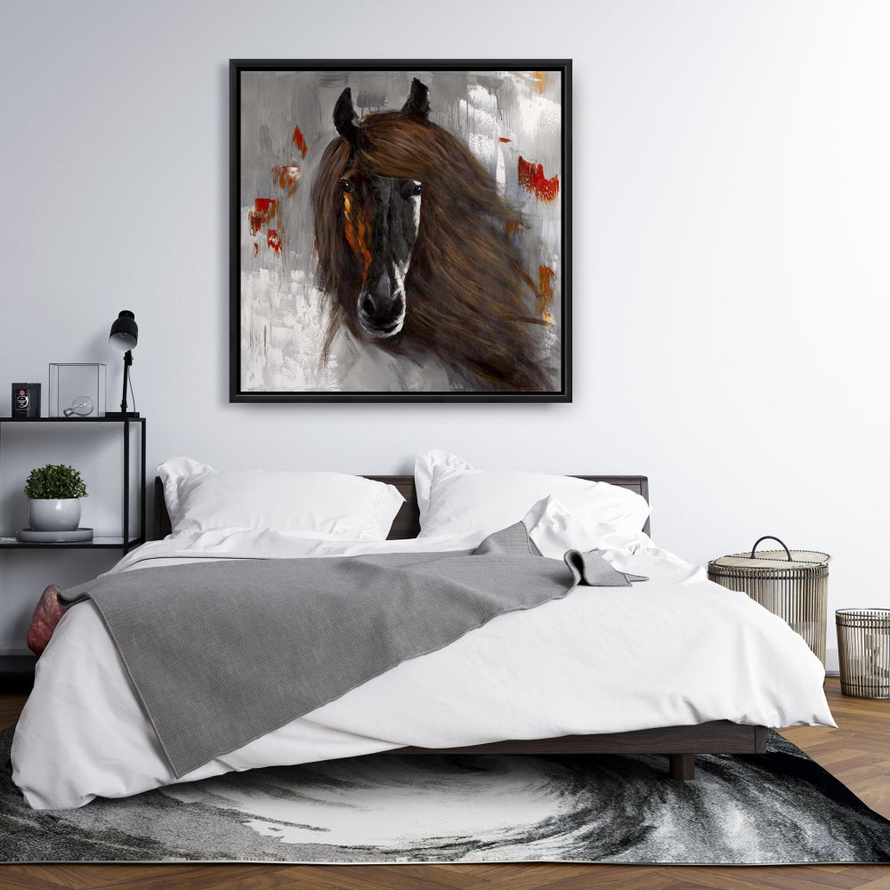 Toile « Cheval brun fier » | Décoration de chambre animaux | Art encadré