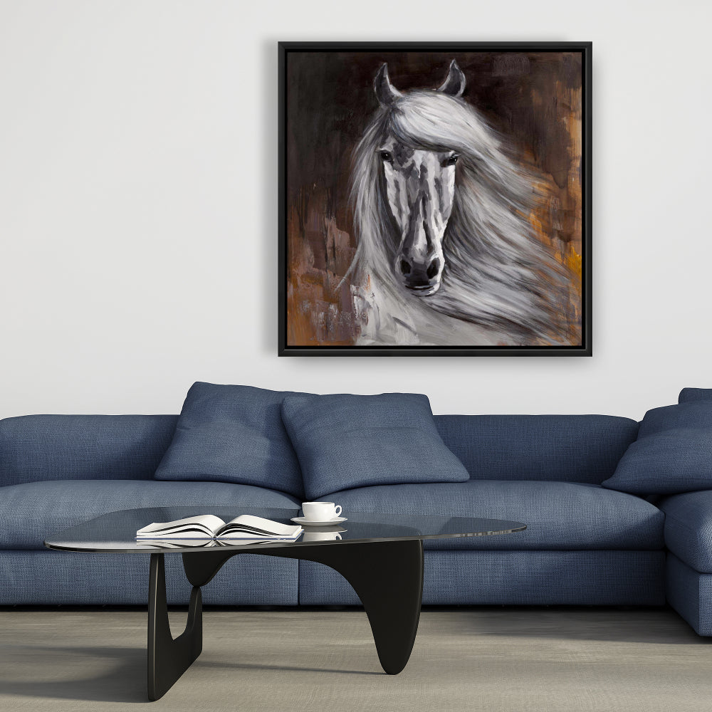Toile encadrée « Cheval blanc fier » | Décoration de chambre contemporaine