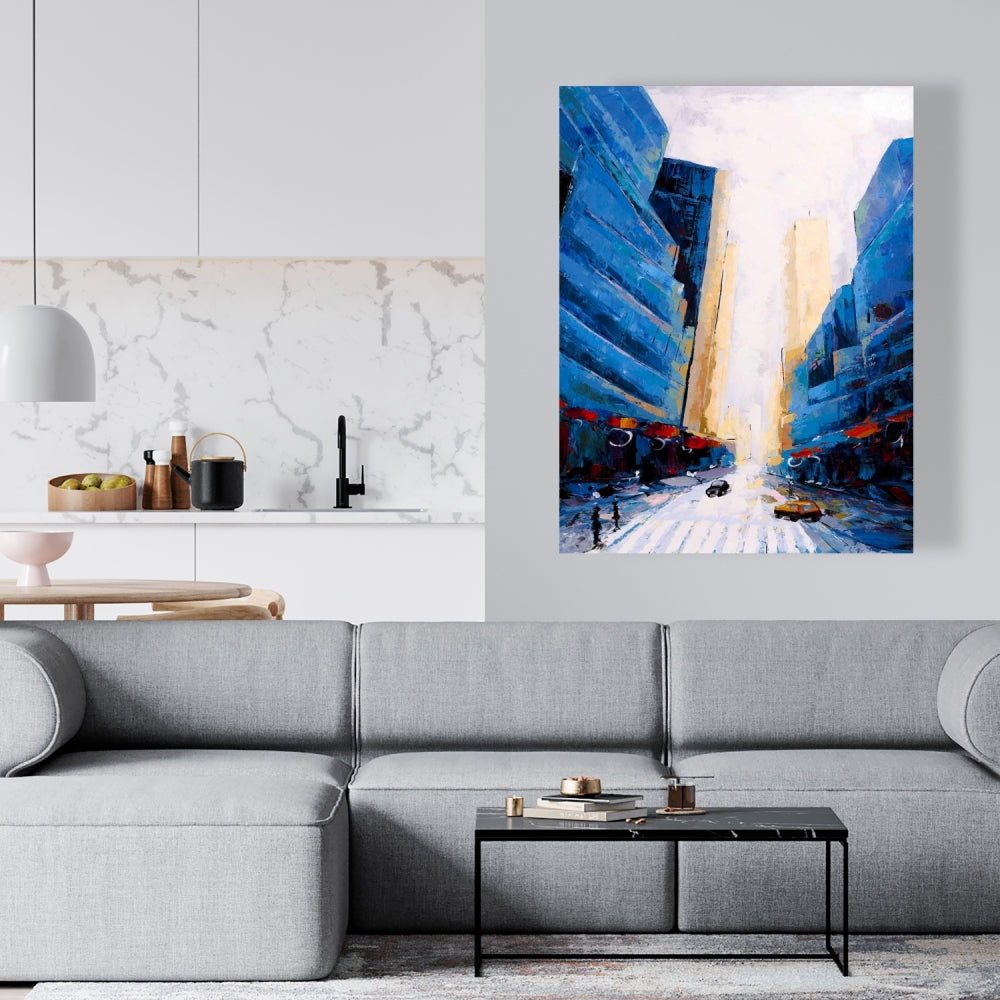 Blue Asymmetrical Street Canvas | Bedroom Wall Art Decor