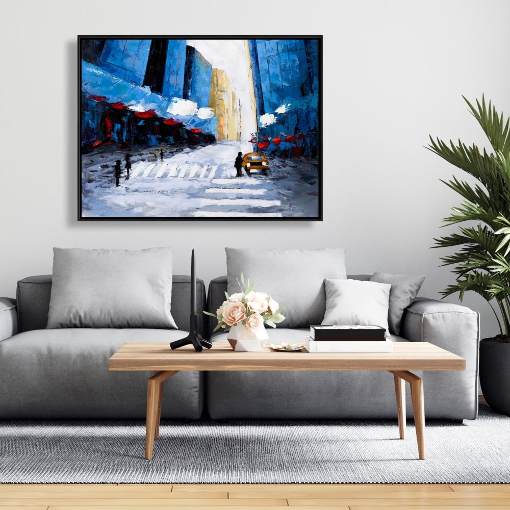 Blue Cities Bedroom Framed Canvas - Blue Buildings Home Decor
