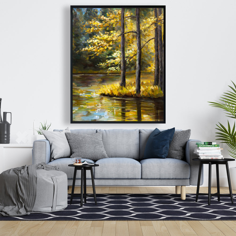 Toile de chambre Paysages bleus | Paysage d'automne au bord de l'eau