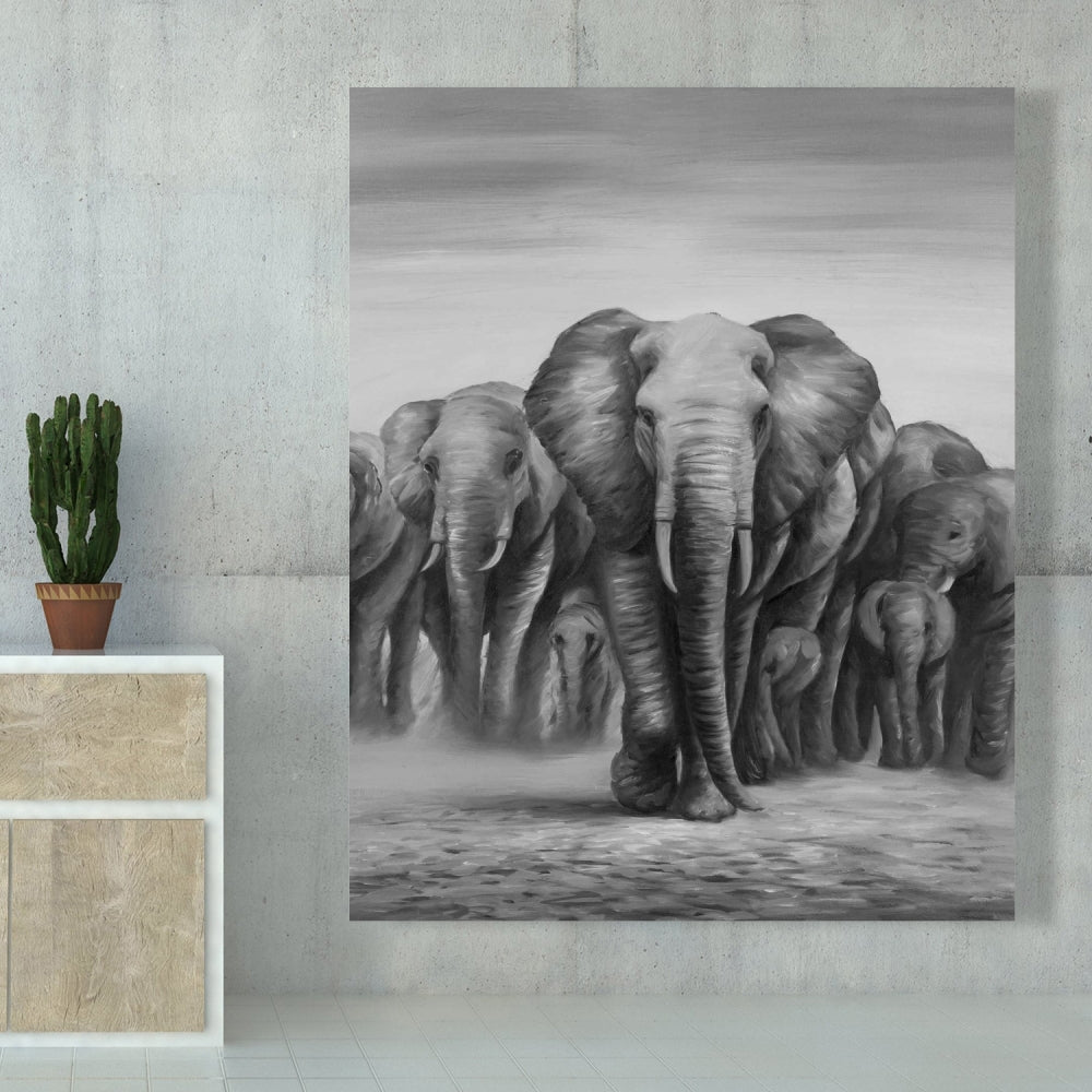 Herd of Elephants Canvas - African Wildlife Decor for Living Room