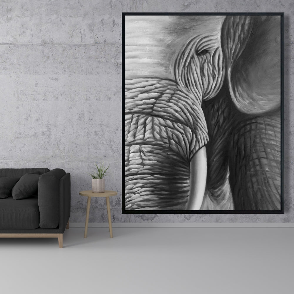 Elephant Gray Framed Canvas - Elegant Livingroom Wall Art