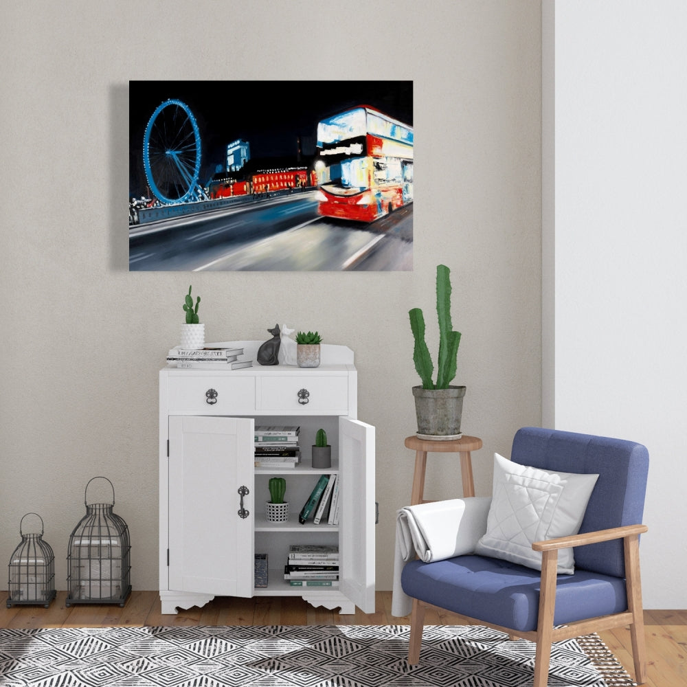 Blue Cities Modern Canvas | Bus Travel by Night Wall Art