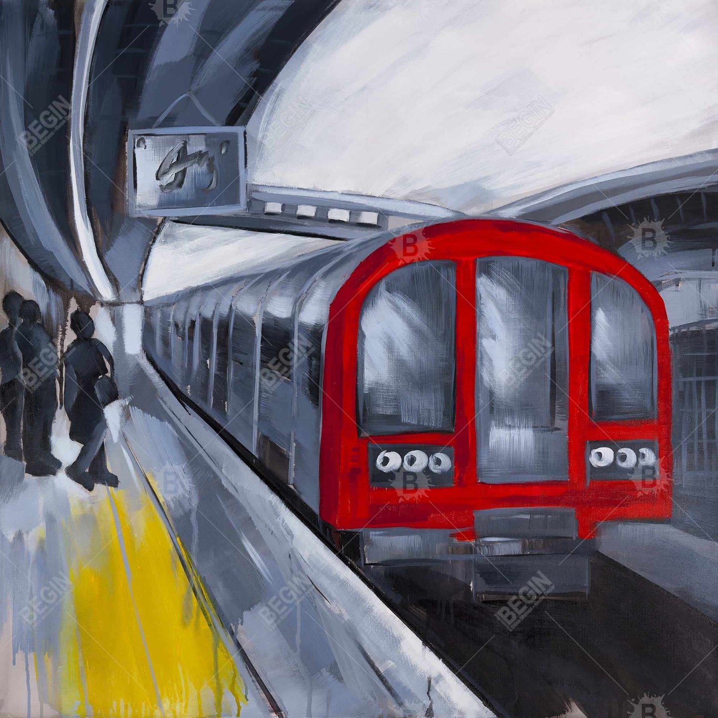 People Waiting Metro Blue Canvas | Home Decor Transportation