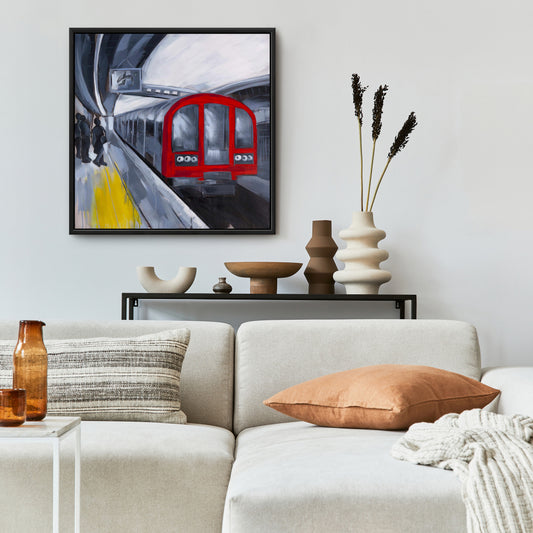 Blue Transportation Framed Canvas - People Waiting Metro Decor