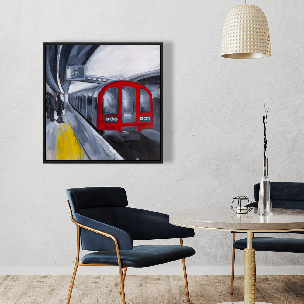 Blue Transportation Framed Canvas - People Waiting Metro Decor