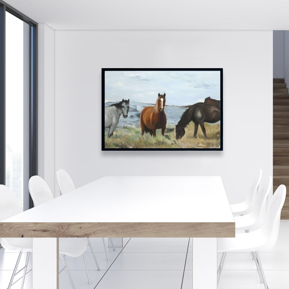 Rustic Horses in Meadow Canvas | Home Decor Framed Art