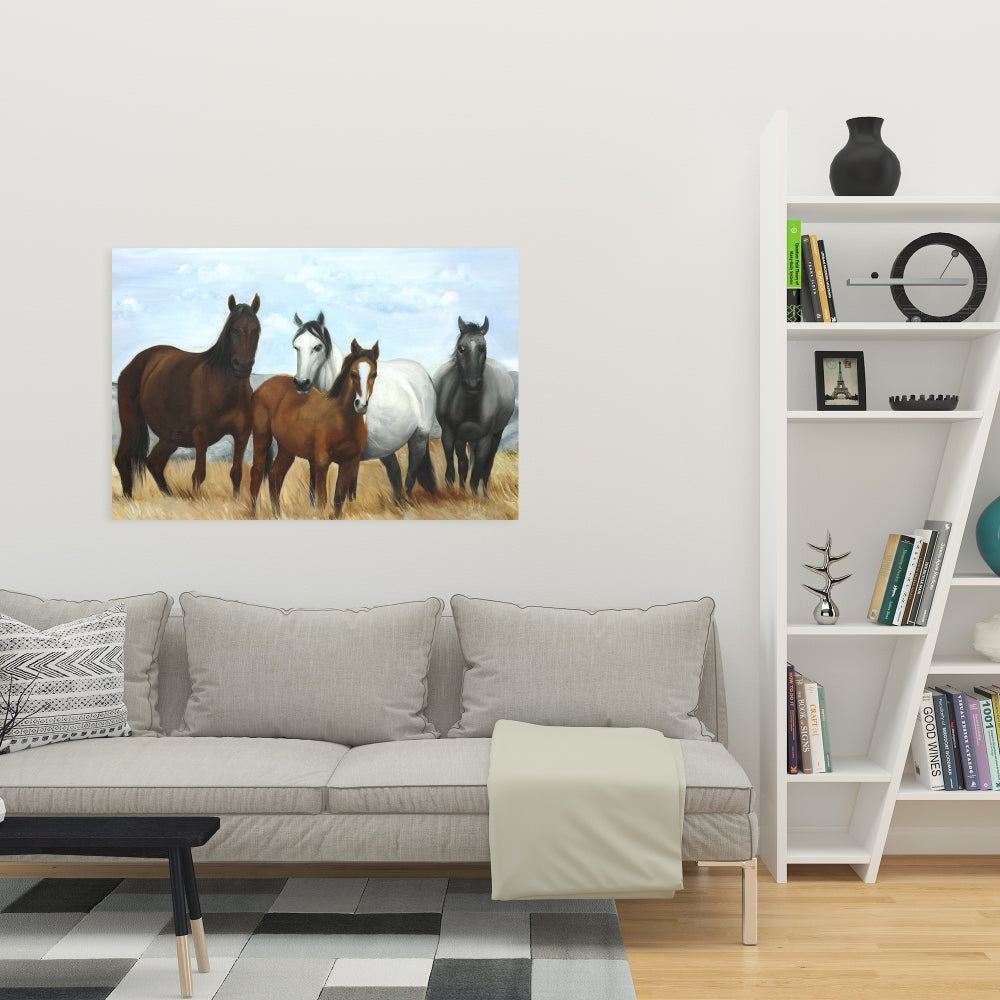 Rustic Horses in Meadow Canvas | Farm Animal Home Decor
