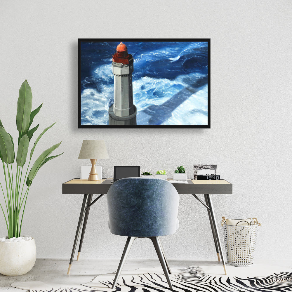 Blue Coastal Building Canvas | The Headlight of Jument Decor
