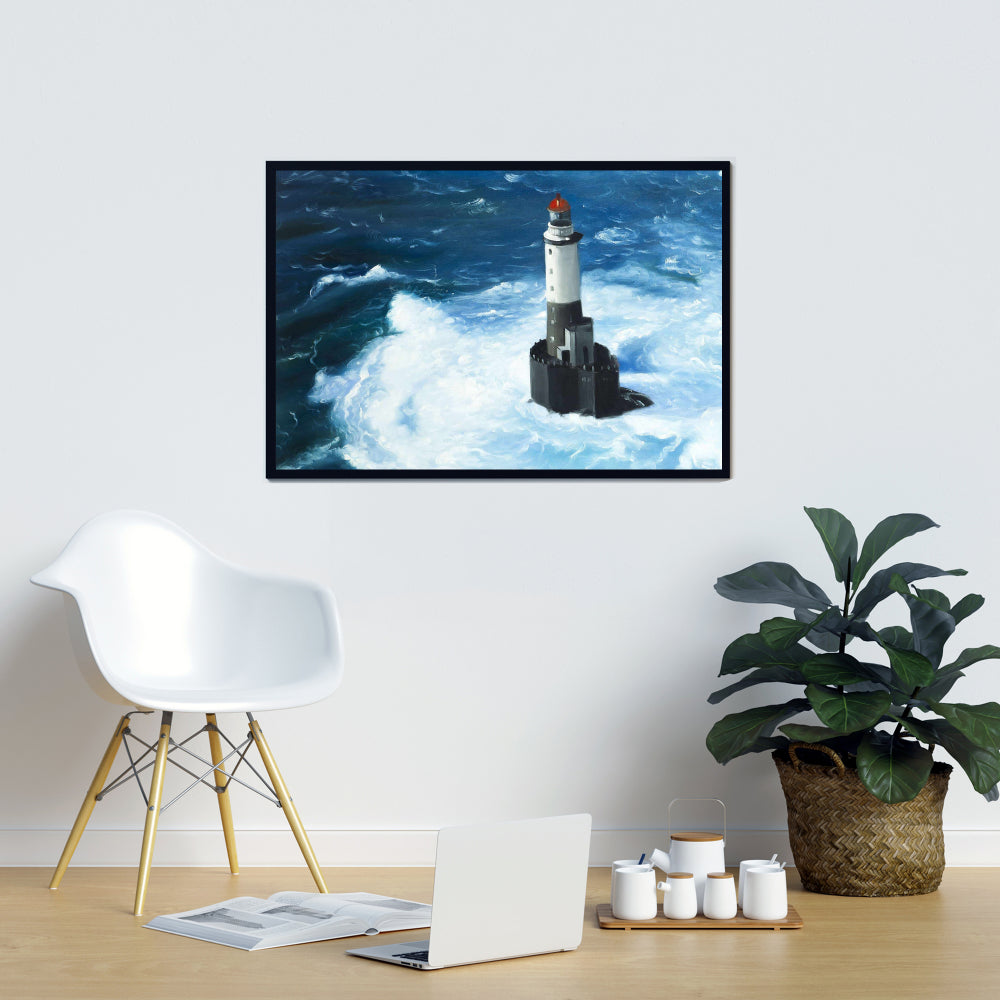Unleashed Waves on a Lighthouse Canvas | Coastal Home Decor