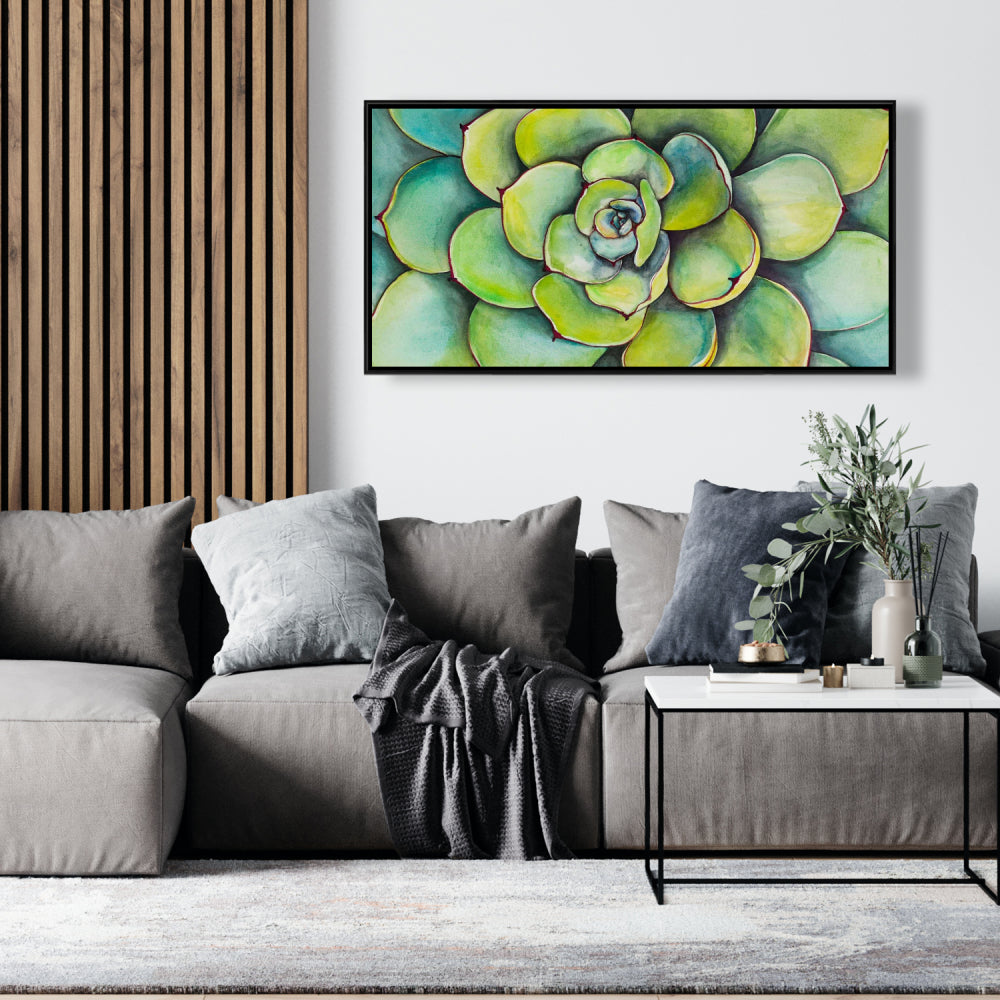 Aquarelle : Plante succulente | Cactus floral vert sur toile