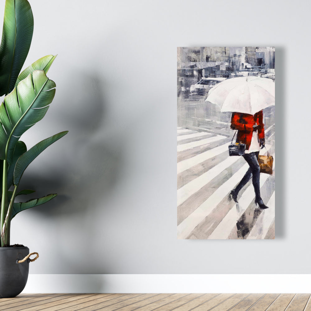 Woman Walking with Umbrella Canvas | Bedroom Wall Art Decor