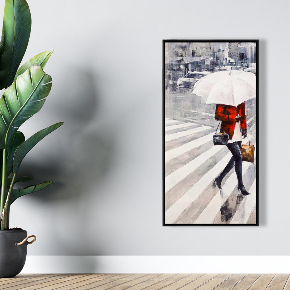 Toile encadrée « Femme marchant avec un parapluie » | Art de rue moderne