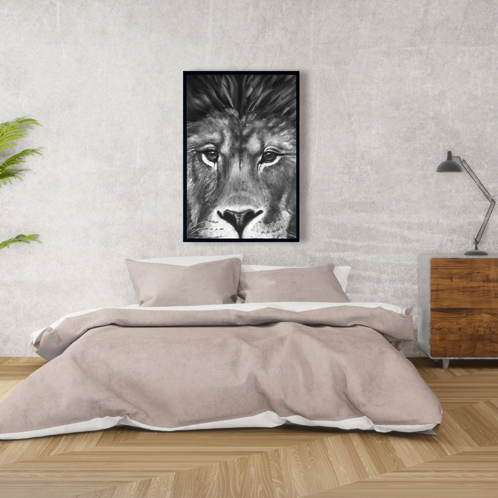 Lion Portrait - White African Framed Canvas | Home Decor Art