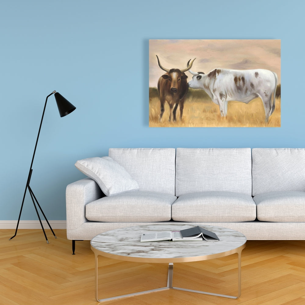 Toile marron représentant un troupeau de Nguni pour chambre à coucher – Décoration d'intérieur avec animaux de la ferme