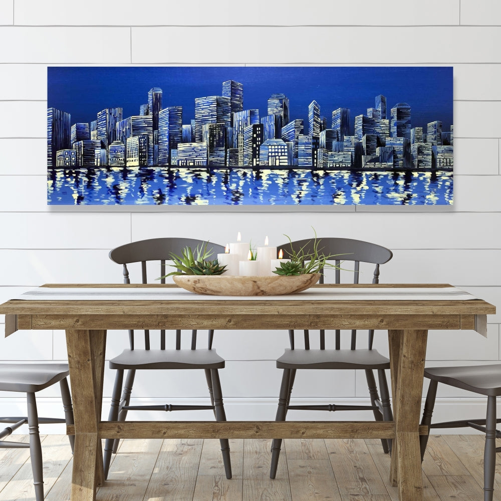 City in Blue Canvas | Contemporary Bedroom Wall Art Decor