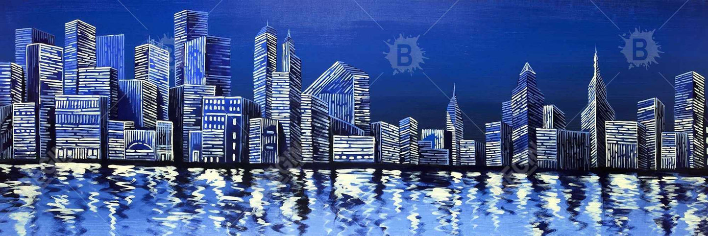Blue Skyline Framed Canvas - Modern Home Decor Art Piece