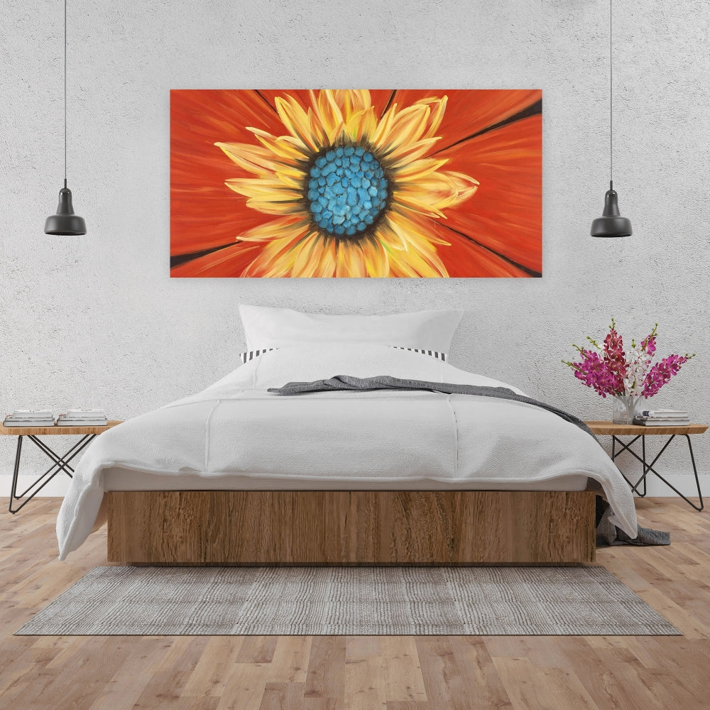 Blue Floral Canvas - Flower Middle | Bedroom Botanical Decor