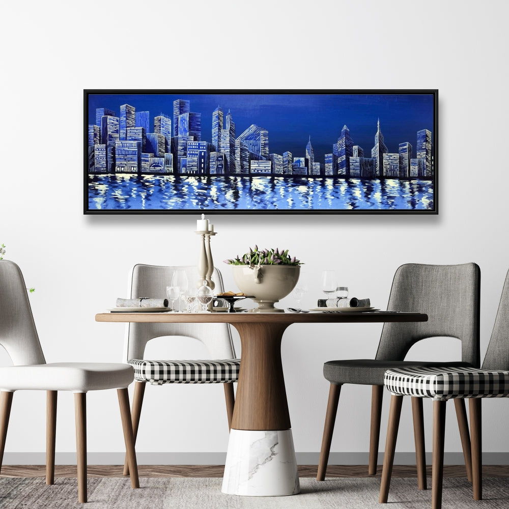 Blue Skyline Framed Canvas - Modern Home Decor Art Piece