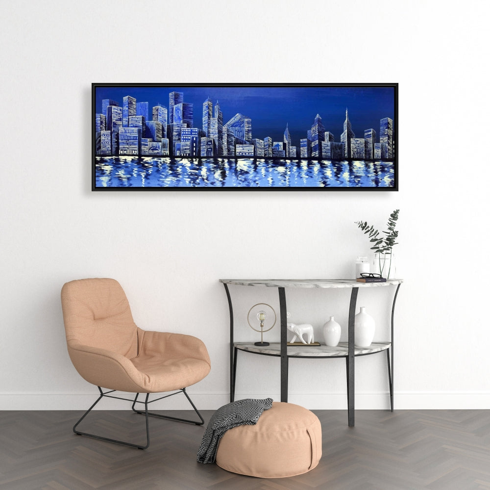Blue Skyline Framed Canvas - Modern Home Decor Art Piece
