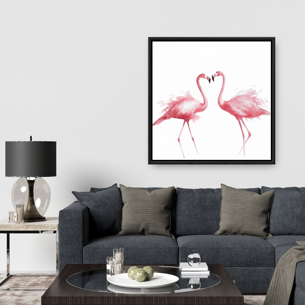 Toile aquarelle représentant deux flamants roses | Décoration de chambre à coucher
