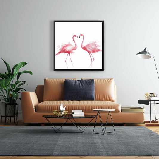 Toile aquarelle représentant deux flamants roses | Décoration de chambre à coucher