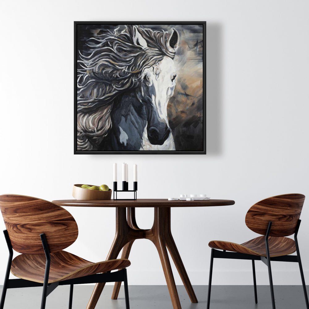Toile bleue « Cheval sauvage » | Décoration de chambre contemporaine