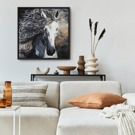 Toile bleue « Cheval sauvage » | Décoration de chambre contemporaine