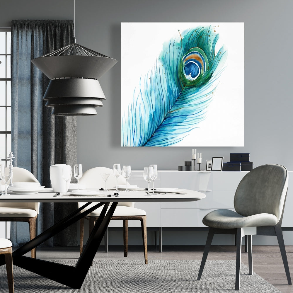 Blue Romantic Long Peacock Feather Canvas | Animal Home Decor