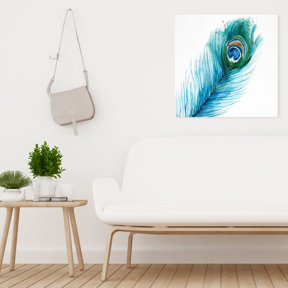 Blue Romantic Long Peacock Feather Canvas | Animal Home Decor