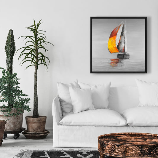 Toile encadrée blanche côtière – Voile | Décoration murale pour chambre