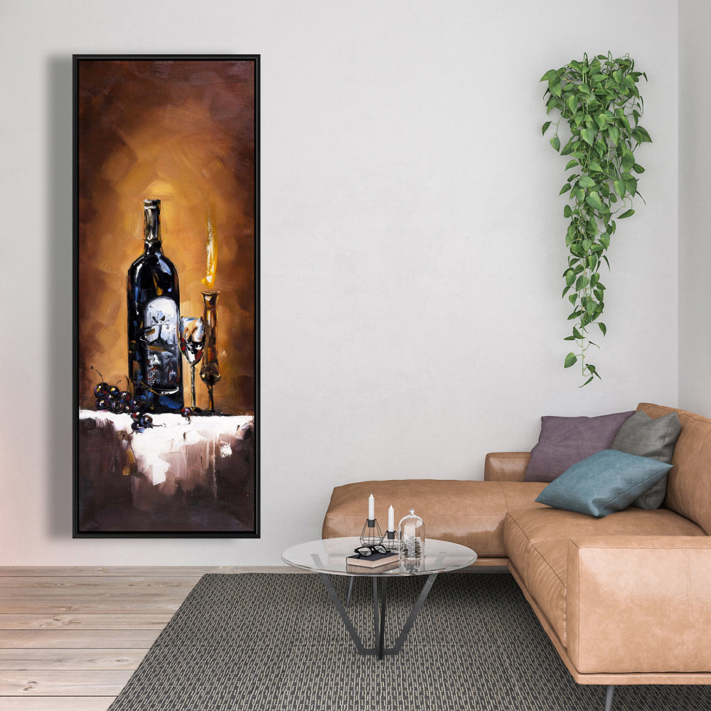 Toile encadrée « Vin aux chandelles » - Objet marron décoratif pour la maison