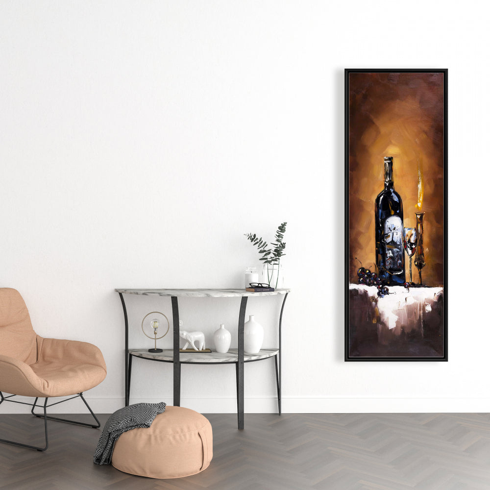 Toile encadrée « Vin aux chandelles » - Objet marron décoratif pour la maison