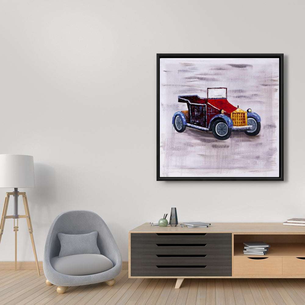 Toile de voiture jouet vintage | Décoration murale encadrée