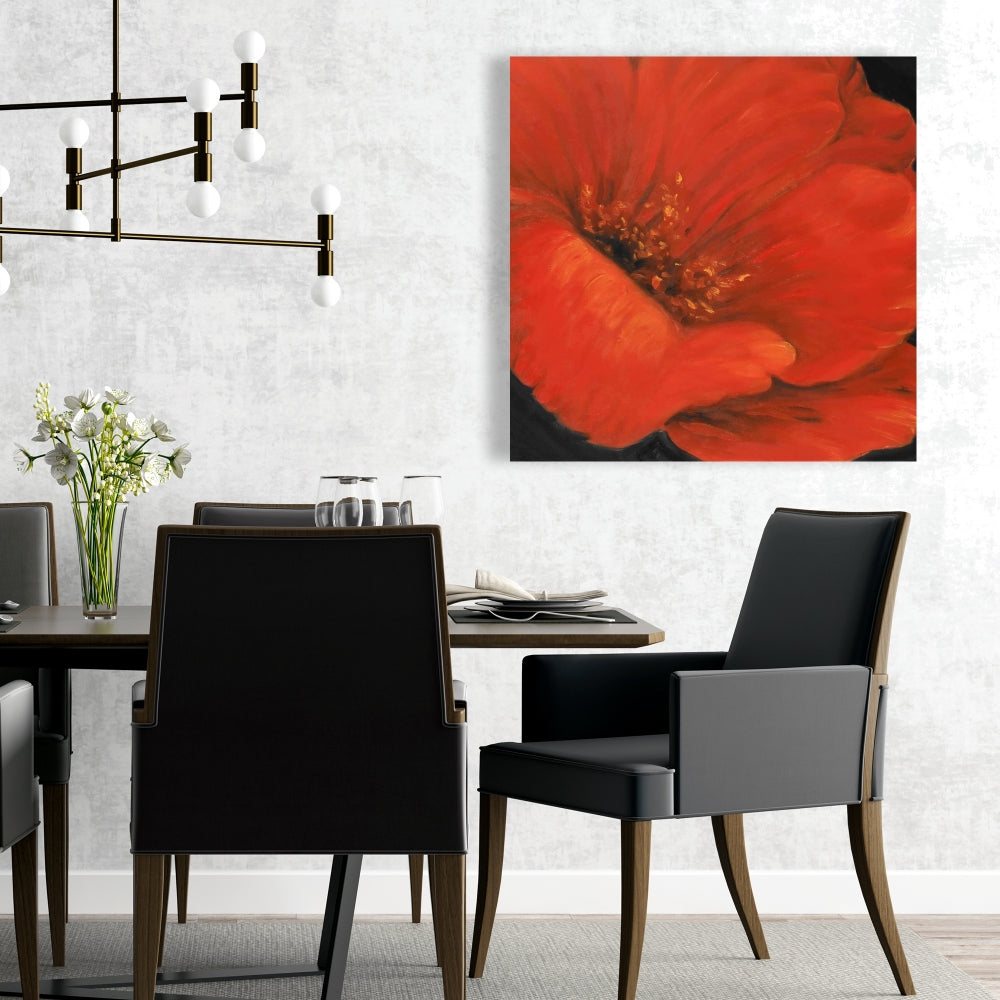 Red Flower Black Canvas - Elegant Bedroom Wall Art Decor