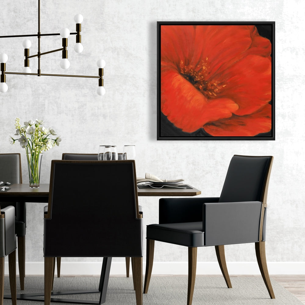 Black Bedroom Contemporary Framed Canvas - Red Flower Decor