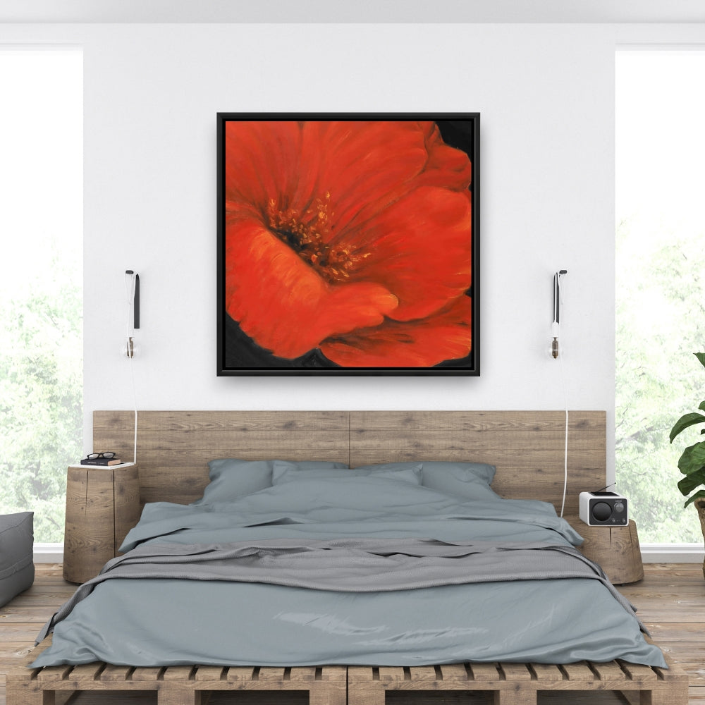 Black Bedroom Contemporary Framed Canvas - Red Flower Decor