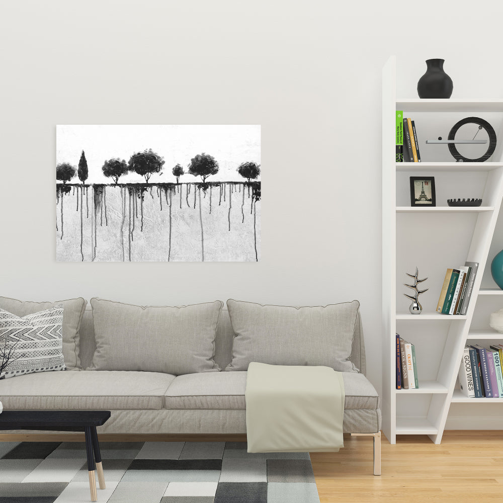 Ink Bleeding Trees Canvas | White Bedroom Landscape Decor
