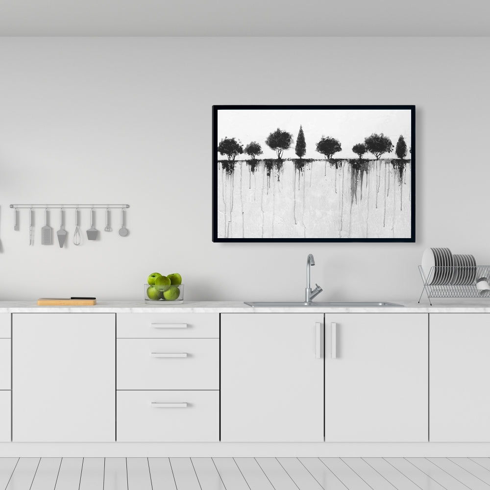 Bedroom Landscapes - Industrial Framed Canvas: Abstract Black Trees