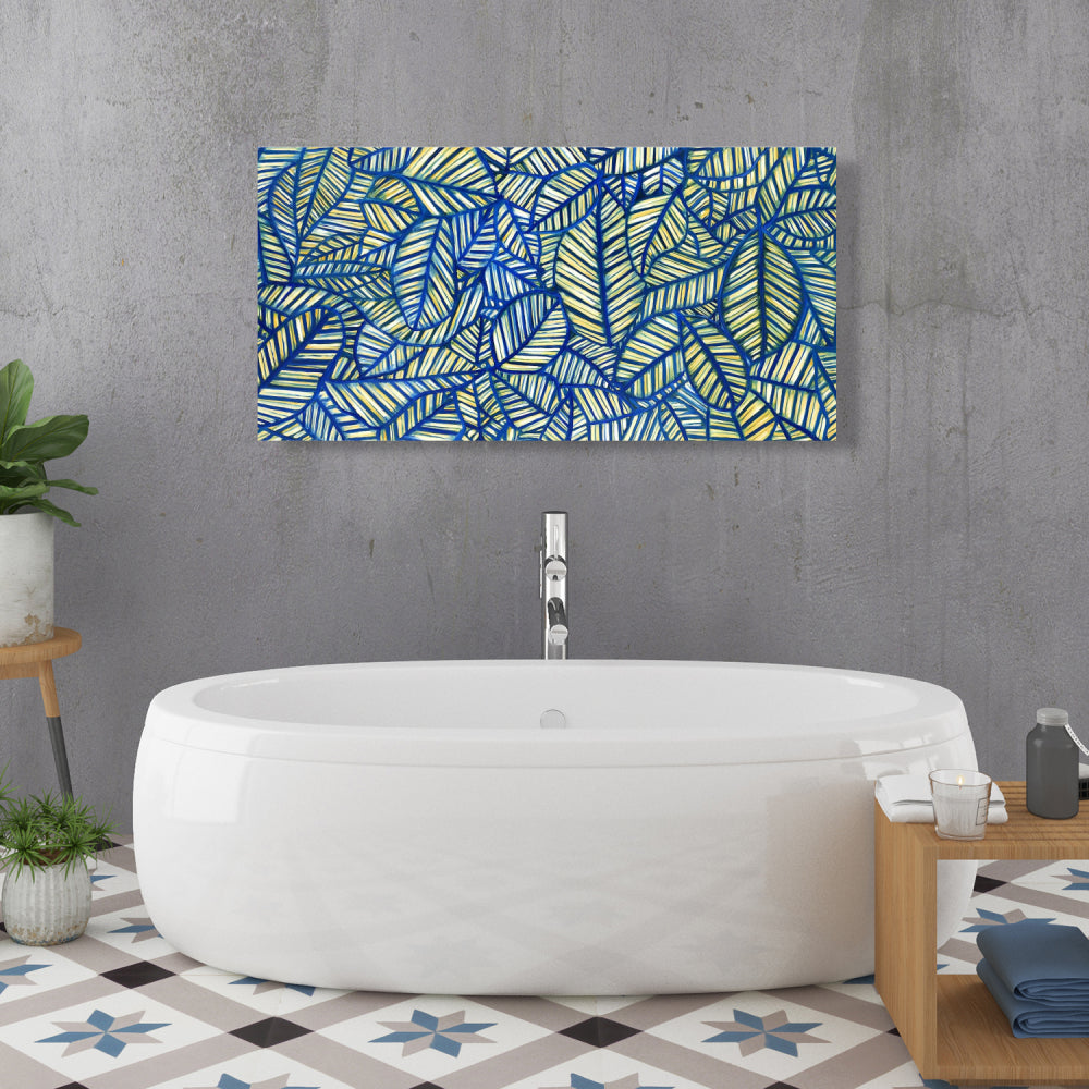 Blue Leaf Patterns Canvas | Home Decor | Blue Bedroom Art