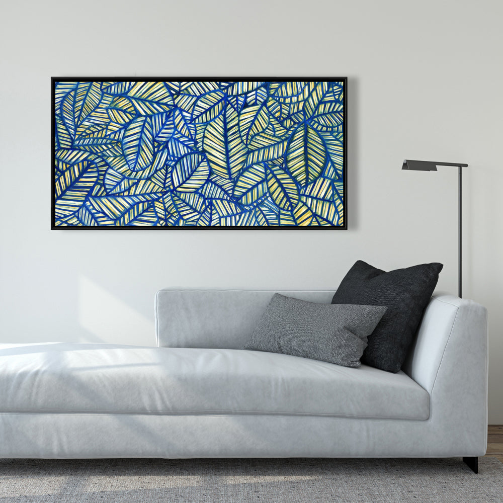 Blue Leaf Patterns | Floral Botanical Framed Canvas for Home Decor