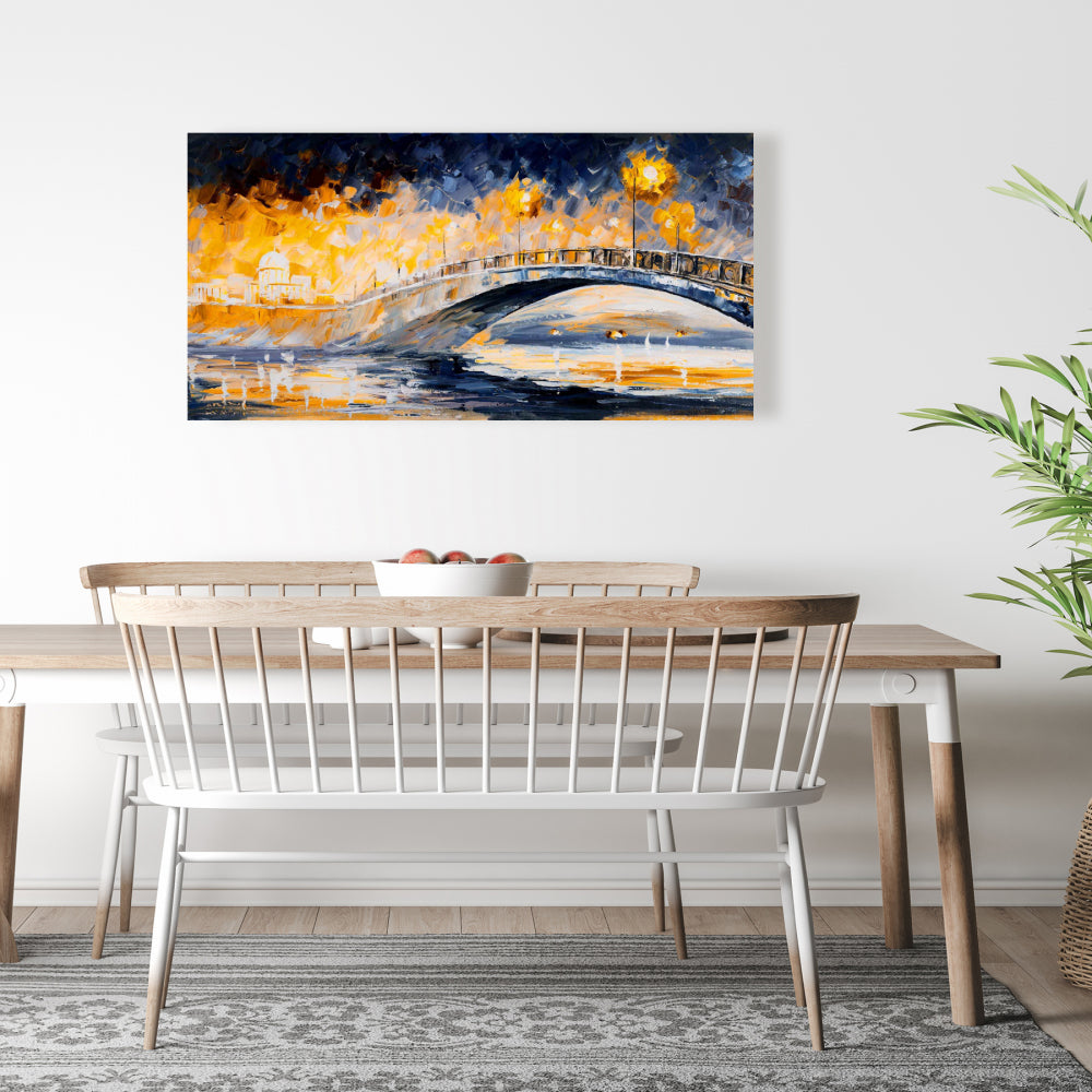 Blue Bridge Bedroom Canvas - Bridge in the Moonlight Decor
